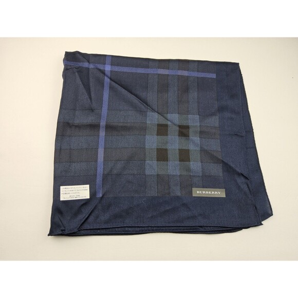 Burberry Blue Plaid 20.5" Square Scarf Neckerchief Handkerchief Pocket Square - Picture 1 of 5